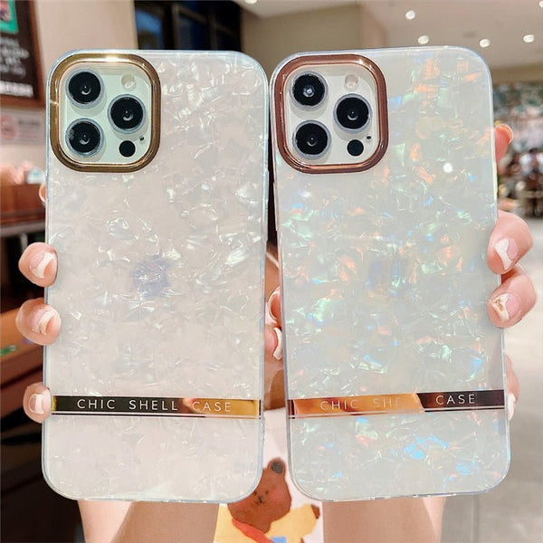 Electroplated Shell Texture Phone Case For iPhone 13 Pro Max 12 11 Pro XS Max XR X 7 8 Plus 11Pro Soft IMD Shockproof Back Cover - Nordiq Store